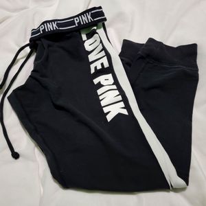 PINK Victoria's Secret Black with white joggers. 83%cotton, like new Size L